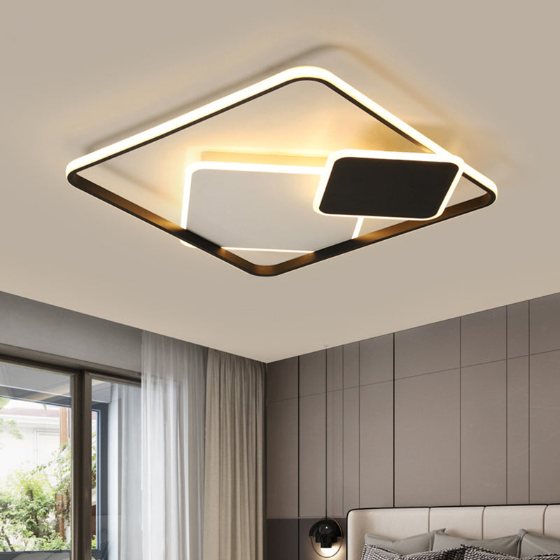 Black and White Square Flush Mount Lamp Nordic LED Acrylic Ceiling Mounted Light for Bedroom Clearhalo 'Ceiling Lights' 'Close To Ceiling Lights' 'Close to ceiling' 'Flush mount' Lighting' 2423650