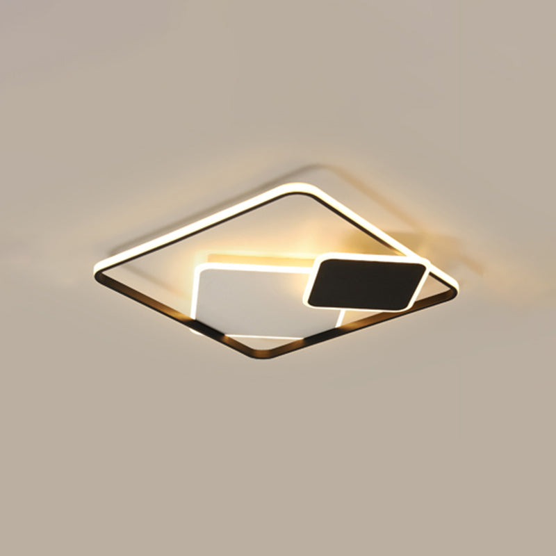 Black and White Square Flush Mount Lamp Nordic LED Acrylic Ceiling Mounted Light for Bedroom Black Clearhalo 'Ceiling Lights' 'Close To Ceiling Lights' 'Close to ceiling' 'Flush mount' Lighting' 2423651