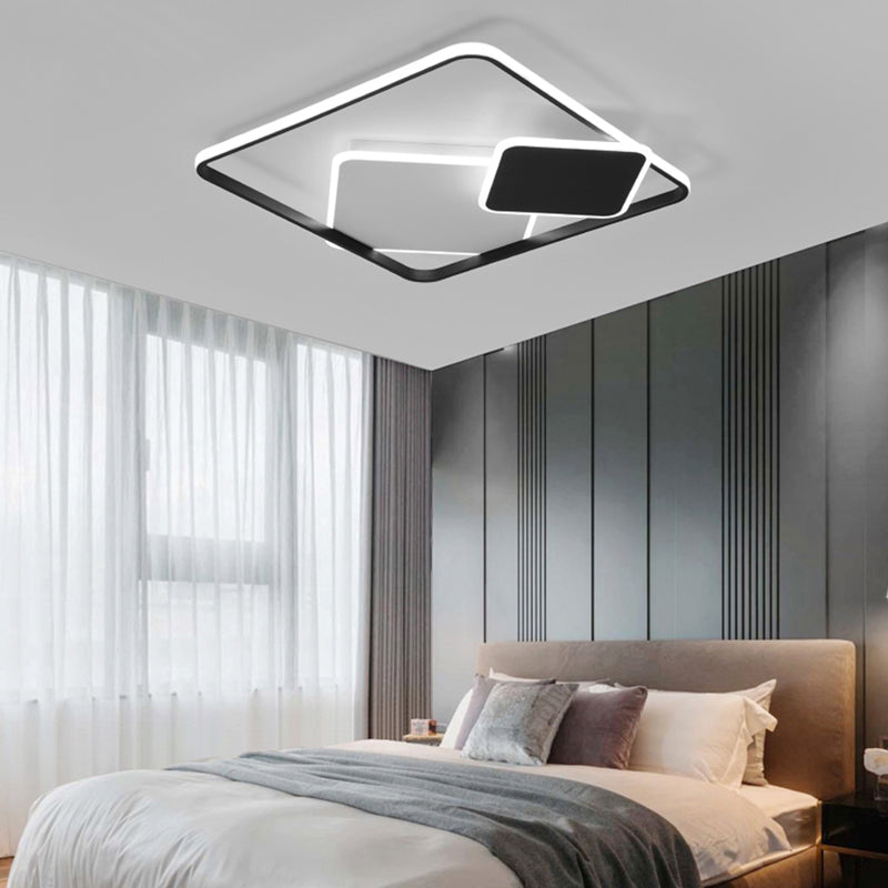 Black and White Square Flush Mount Lamp Nordic LED Acrylic Ceiling Mounted Light for Bedroom Clearhalo 'Ceiling Lights' 'Close To Ceiling Lights' 'Close to ceiling' 'Flush mount' Lighting' 2423653