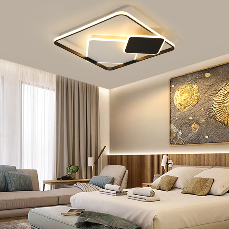 Black and White Square Flush Mount Lamp Nordic LED Acrylic Ceiling Mounted Light for Bedroom Clearhalo 'Ceiling Lights' 'Close To Ceiling Lights' 'Close to ceiling' 'Flush mount' Lighting' 2423654