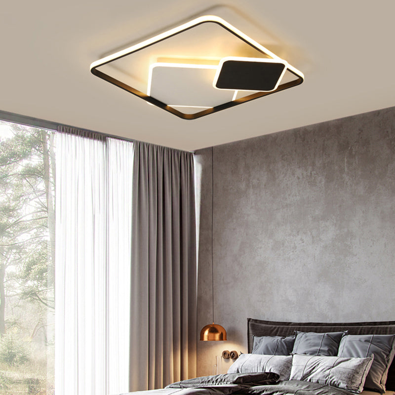 Black and White Square Flush Mount Lamp Nordic LED Acrylic Ceiling Mounted Light for Bedroom Clearhalo 'Ceiling Lights' 'Close To Ceiling Lights' 'Close to ceiling' 'Flush mount' Lighting' 2423655