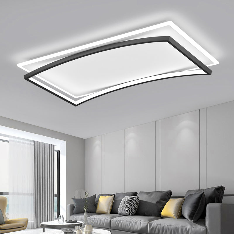 Curved Living Room Flush Mount Lighting Metal Simple Style Ceiling Fixture in Black and White Clearhalo 'Ceiling Lights' 'Close To Ceiling Lights' 'Close to ceiling' 'Flush mount' Lighting' 2423663