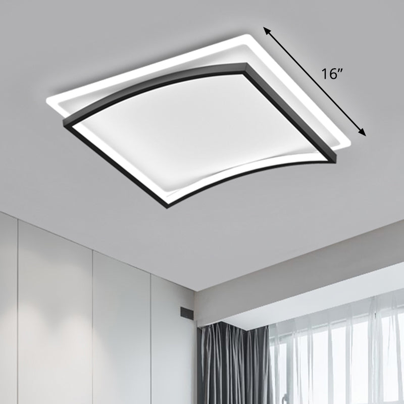 Curved Living Room Flush Mount Lighting Metal Simple Style Ceiling Fixture in Black and White White 16" Clearhalo 'Ceiling Lights' 'Close To Ceiling Lights' 'Close to ceiling' 'Flush mount' Lighting' 2423664
