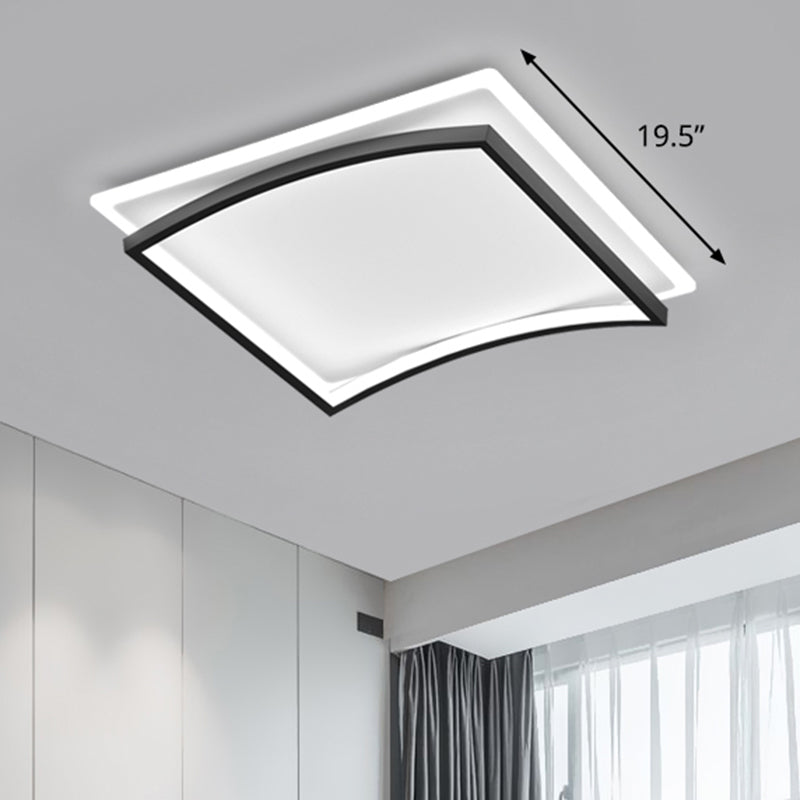 Curved Living Room Flush Mount Lighting Metal Simple Style Ceiling Fixture in Black and White White 19.5" Clearhalo 'Ceiling Lights' 'Close To Ceiling Lights' 'Close to ceiling' 'Flush mount' Lighting' 2423665