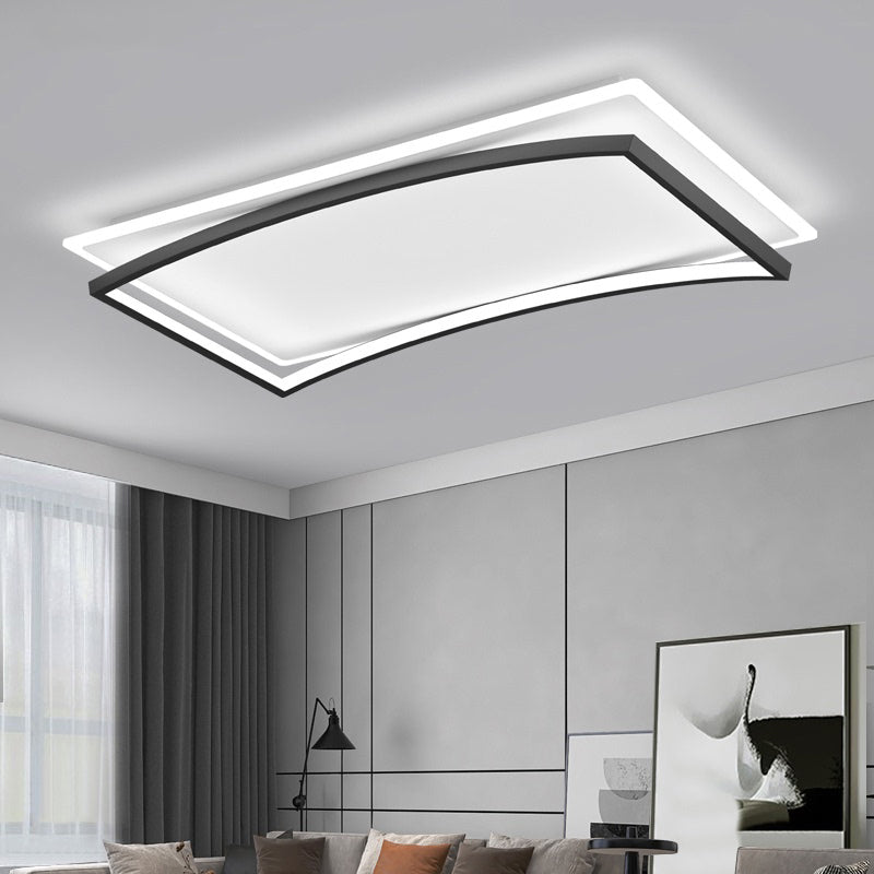 Curved Living Room Flush Mount Lighting Metal Simple Style Ceiling Fixture in Black and White Clearhalo 'Ceiling Lights' 'Close To Ceiling Lights' 'Close to ceiling' 'Flush mount' Lighting' 2423666