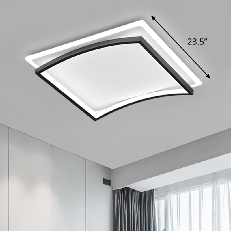 Curved Living Room Flush Mount Lighting Metal Simple Style Ceiling Fixture in Black and White White 23.5" Clearhalo 'Ceiling Lights' 'Close To Ceiling Lights' 'Close to ceiling' 'Flush mount' Lighting' 2423667