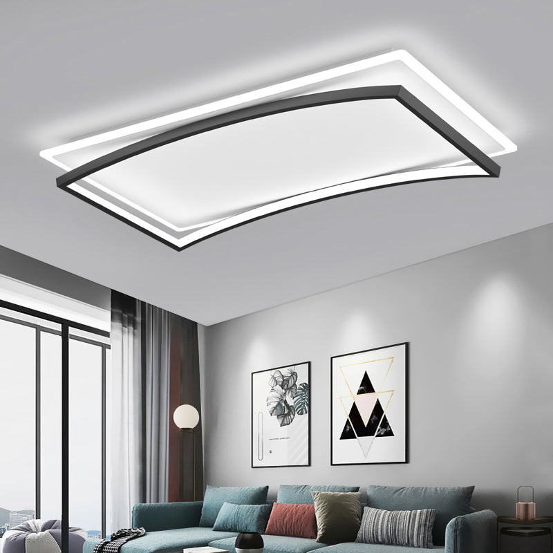 Curved Living Room Flush Mount Lighting Metal Simple Style Ceiling Fixture in Black and White Clearhalo 'Ceiling Lights' 'Close To Ceiling Lights' 'Close to ceiling' 'Flush mount' Lighting' 2423668