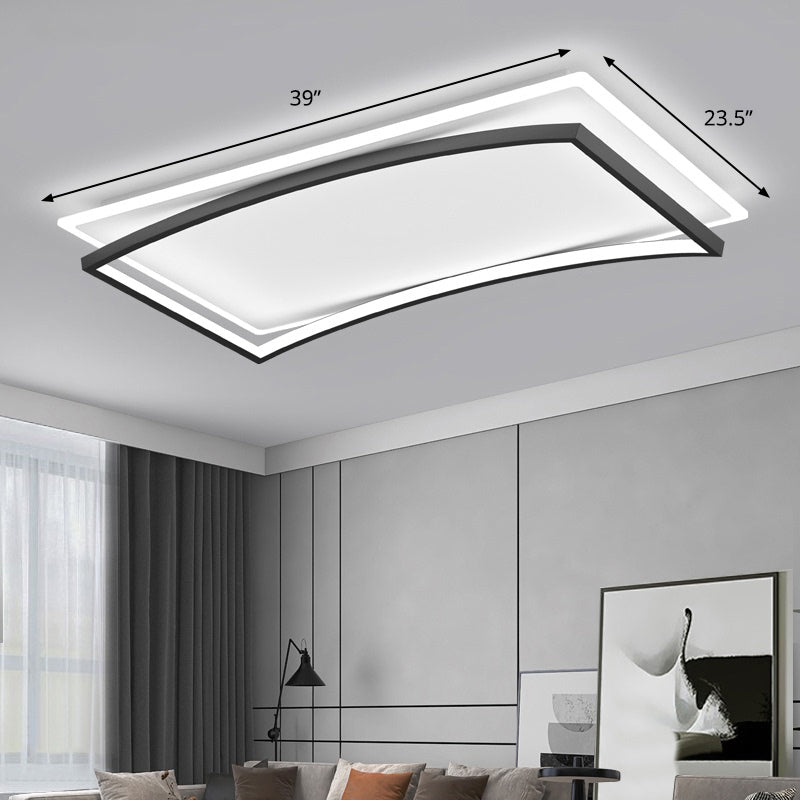 Curved Living Room Flush Mount Lighting Metal Simple Style Ceiling Fixture in Black and White White 39.5" Clearhalo 'Ceiling Lights' 'Close To Ceiling Lights' 'Close to ceiling' 'Flush mount' Lighting' 2423669