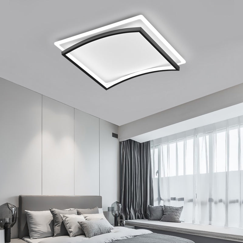 Curved Living Room Flush Mount Lighting Metal Simple Style Ceiling Fixture in Black and White Clearhalo 'Ceiling Lights' 'Close To Ceiling Lights' 'Close to ceiling' 'Flush mount' Lighting' 2423670