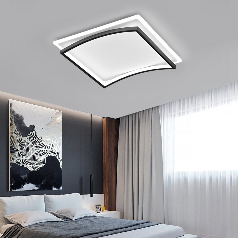 Curved Living Room Flush Mount Lighting Metal Simple Style Ceiling Fixture in Black and White Clearhalo 'Ceiling Lights' 'Close To Ceiling Lights' 'Close to ceiling' 'Flush mount' Lighting' 2423671