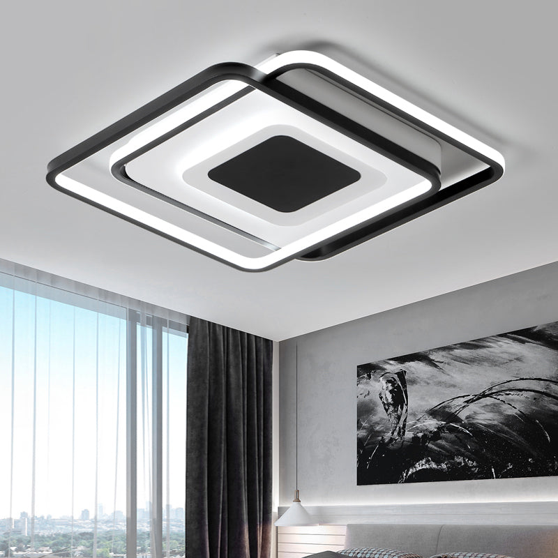 Square Bedroom Flush Light Metal Modern Style LED Ceiling Mounted Fixture in Black Clearhalo 'Ceiling Lights' 'Close To Ceiling Lights' 'Close to ceiling' 'Flush mount' Lighting' 2423690