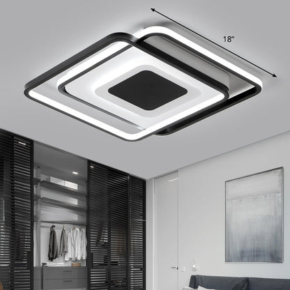 Square Bedroom Flush Light Metal Modern Style LED Ceiling Mounted Fixture in Black Black 18" Clearhalo 'Ceiling Lights' 'Close To Ceiling Lights' 'Close to ceiling' 'Flush mount' Lighting' 2423691