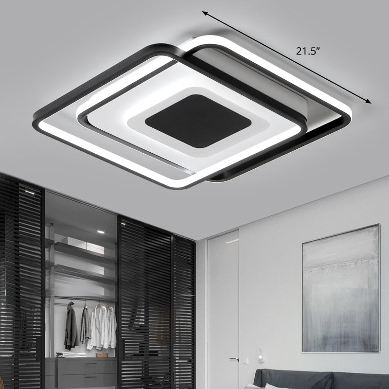 Square Bedroom Flush Light Metal Modern Style LED Ceiling Mounted Fixture in Black Black 21.5" Clearhalo 'Ceiling Lights' 'Close To Ceiling Lights' 'Close to ceiling' 'Flush mount' Lighting' 2423692