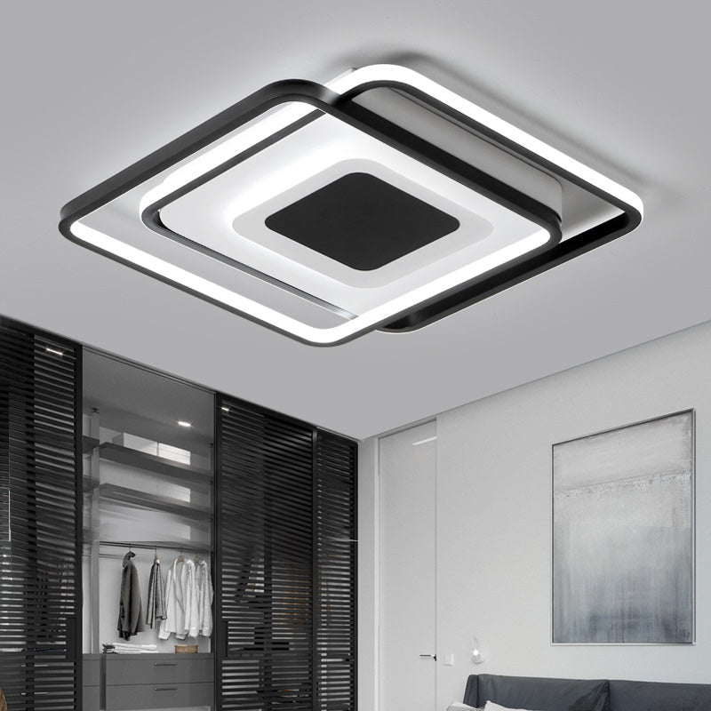 Square Bedroom Flush Light Metal Modern Style LED Ceiling Mounted Fixture in Black Clearhalo 'Ceiling Lights' 'Close To Ceiling Lights' 'Close to ceiling' 'Flush mount' Lighting' 2423693