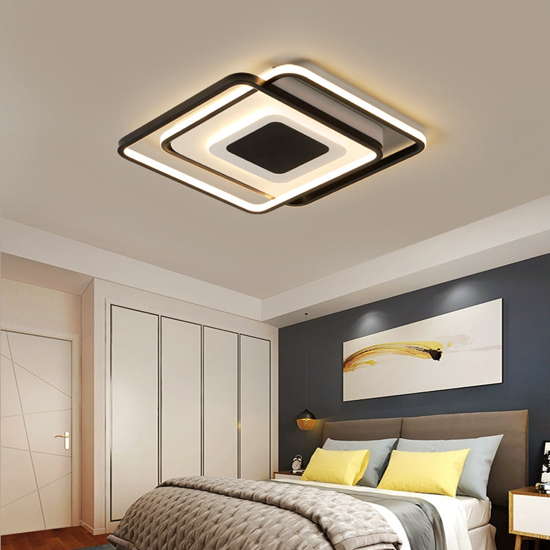 Square Bedroom Flush Light Metal Modern Style LED Ceiling Mounted Fixture in Black Clearhalo 'Ceiling Lights' 'Close To Ceiling Lights' 'Close to ceiling' 'Flush mount' Lighting' 2423694