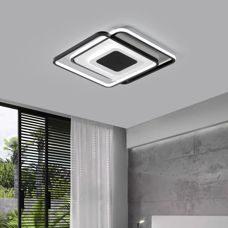 Square Bedroom Flush Light Metal Modern Style LED Ceiling Mounted Fixture in Black Clearhalo 'Ceiling Lights' 'Close To Ceiling Lights' 'Close to ceiling' 'Flush mount' Lighting' 2423695