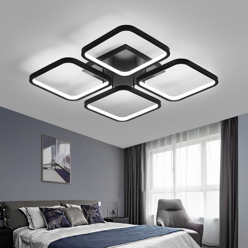 Black Square Semi Flush Light Simplicity LED Aluminum Ceiling Flush Mount Light for Bedroom - Clearhalo - 'Ceiling Lights' - 'Close To Ceiling Lights' - 'Close to ceiling' - Lighting' - 2423697
