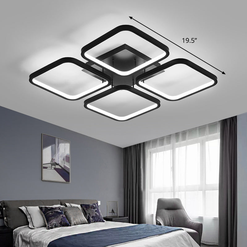 Black Square Semi Flush Light Simplicity LED Aluminum Ceiling Flush Mount Light for Bedroom - Black - 19.5" - Clearhalo - 'Ceiling Lights' - 'Close To Ceiling Lights' - 'Close to ceiling' - Lighting' - 2423699