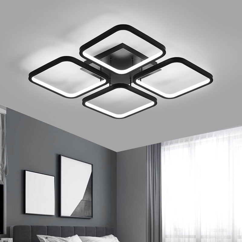 Black Square Semi Flush Light Simplicity LED Aluminum Ceiling Flush Mount Light for Bedroom - Clearhalo - 'Ceiling Lights' - 'Close To Ceiling Lights' - 'Close to ceiling' - Lighting' - 2423700