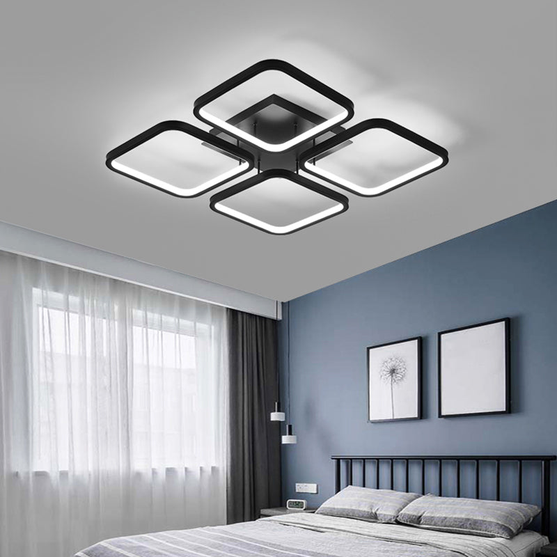 Black Square Semi Flush Light Simplicity LED Aluminum Ceiling Flush Mount Light for Bedroom - Clearhalo - 'Ceiling Lights' - 'Close To Ceiling Lights' - 'Close to ceiling' - Lighting' - 2423702