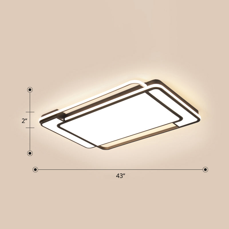 Modern Rectangular Ceiling Lamp Acrylic Living Room LED Flush Mounted Light in Black Black 43" White Clearhalo 'Ceiling Lights' 'Close To Ceiling Lights' 'Close to ceiling' 'Flush mount' Lighting' 2423755
