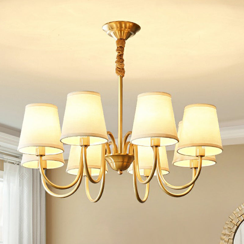 Curvy Arm Metal Chandelier Minimalistic Living Room Pendant Light in Brass with Cone Fabric Shade Clearhalo 'Ceiling Lights' 'Chandeliers' 'Modern Chandeliers' 'Modern' Lighting' 2423801