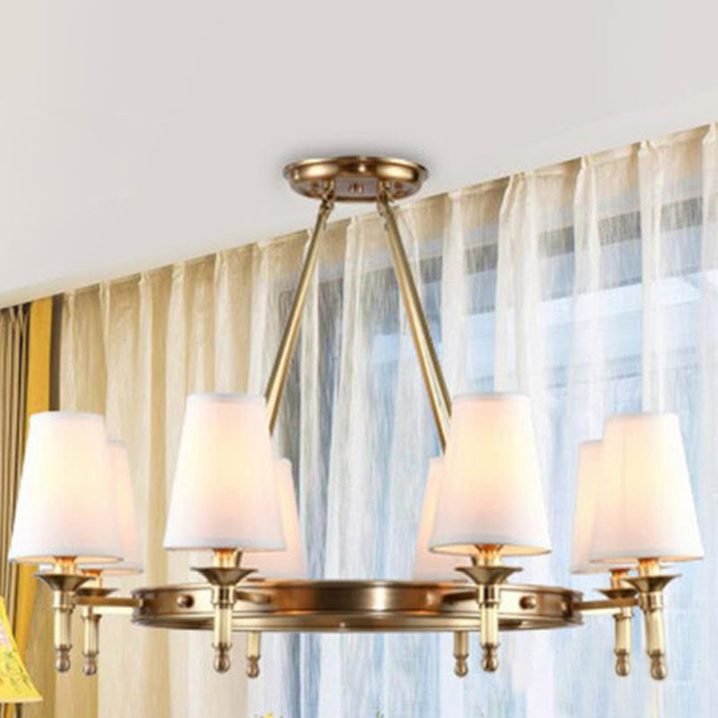 Cone Hanging Ceiling Light Minimalist Fabric Dining Room Chandelier Light Fixture in Brass 8 Brass Clearhalo 'Ceiling Lights' 'Chandeliers' 'Modern Chandeliers' 'Modern' Lighting' 2423810