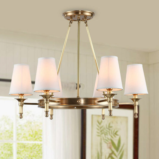 Cone Hanging Ceiling Light Minimalist Fabric Dining Room Chandelier Light Fixture in Brass 6 Brass Clearhalo 'Ceiling Lights' 'Chandeliers' 'Modern Chandeliers' 'Modern' Lighting' 2423811