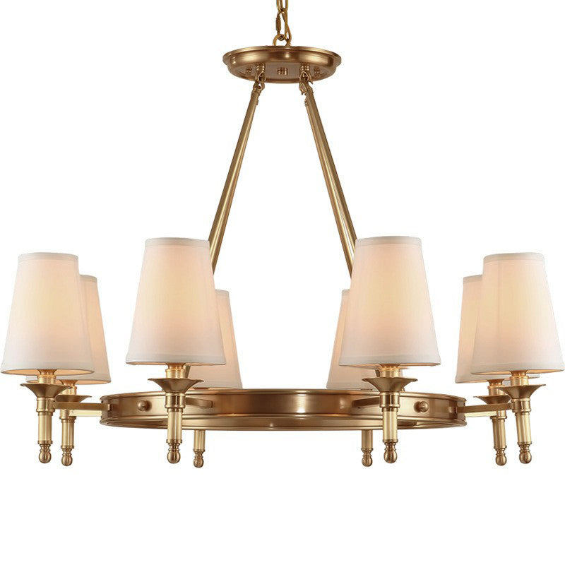 Cone Hanging Ceiling Light Minimalist Fabric Dining Room Chandelier Light Fixture in Brass Clearhalo 'Ceiling Lights' 'Chandeliers' 'Modern Chandeliers' 'Modern' Lighting' 2423813