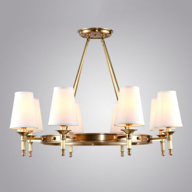 Cone Hanging Ceiling Light Minimalist Fabric Dining Room Chandelier Light Fixture in Brass Clearhalo 'Ceiling Lights' 'Chandeliers' 'Modern Chandeliers' 'Modern' Lighting' 2423814