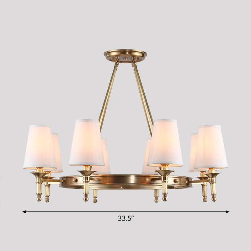 Cone Hanging Ceiling Light Minimalist Fabric Dining Room Chandelier Light Fixture in Brass Clearhalo 'Ceiling Lights' 'Chandeliers' 'Modern Chandeliers' 'Modern' Lighting' 2423815