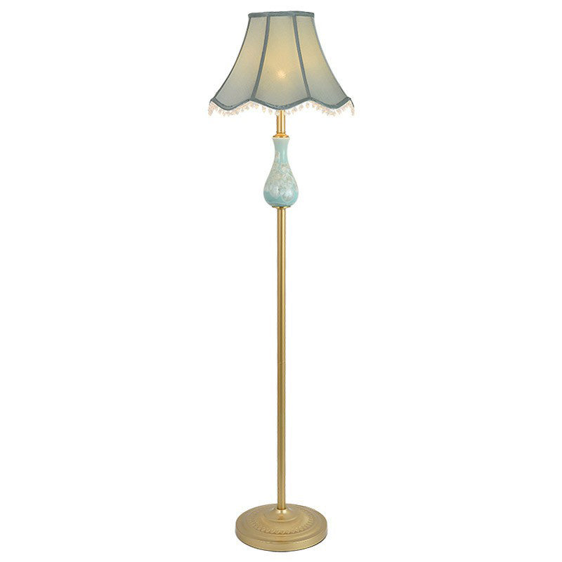 Bell Shade Fabric Standing Lamp Traditional 1 Head Living Room Floor Light with Foot Switch Clearhalo 'Floor Lamps' 'Lamps' Lighting' 2423823