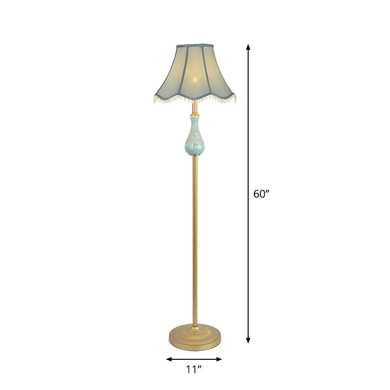 Bell Shade Fabric Standing Lamp Traditional 1 Head Living Room Floor Light with Foot Switch Clearhalo 'Floor Lamps' 'Lamps' Lighting' 2423824