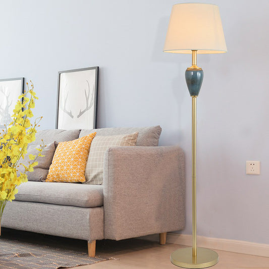 Empire Shade Living Room Floor Lamp Rustic Fabric Single-Bulb Floor Standing Light