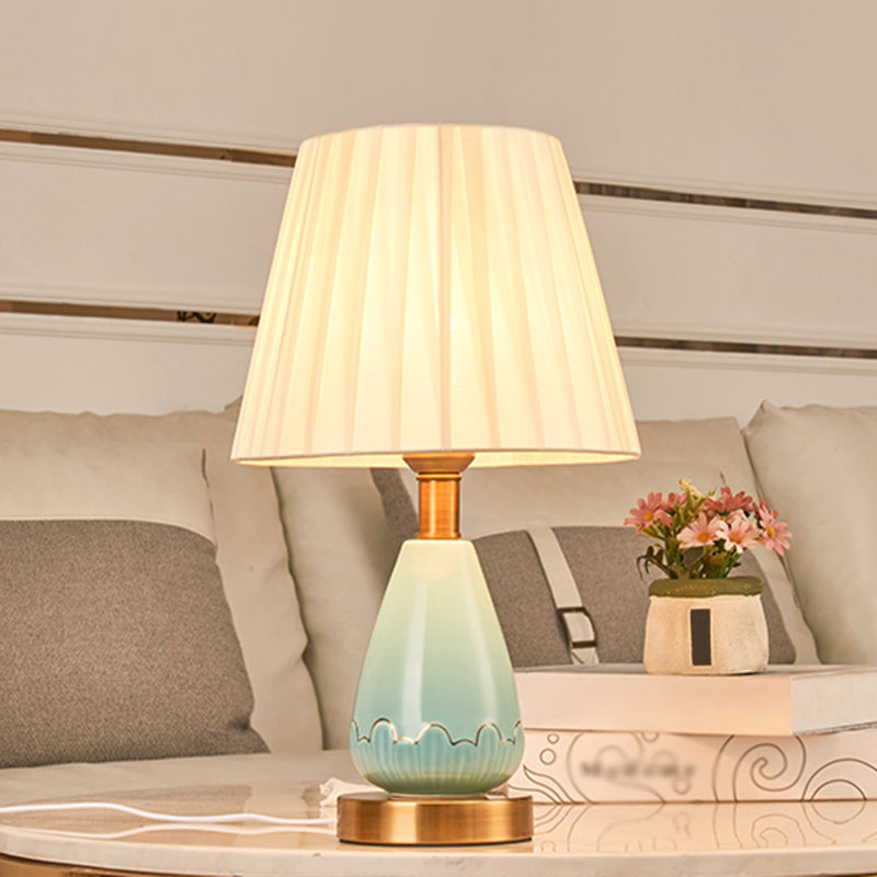 Simple Style Empire Shade Night Light Gathered Fabric Single Bedside Table Light Blue Clearhalo 'Lamps' 'Table Lamps' Lighting' 2423833