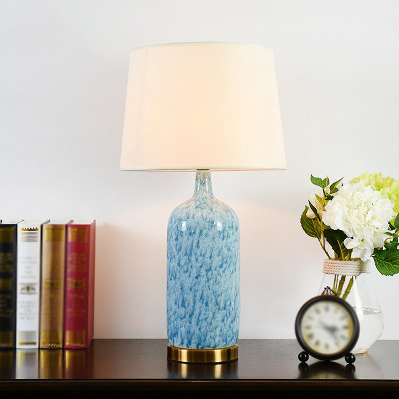 Tapered Nightstand Lamp Simplicity Fabric 1 Head Blue Table Light with Jug Shaped Ceramic Base Clearhalo 'Lamps' 'Table Lamps' Lighting' 2423839