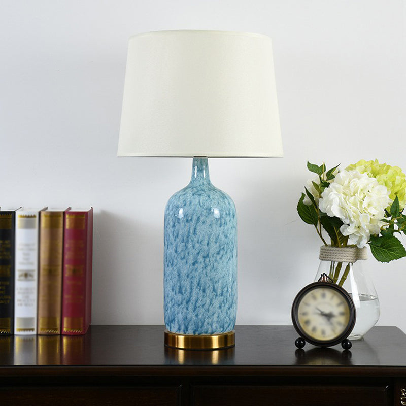Tapered Nightstand Lamp Simplicity Fabric 1 Head Blue Table Light with Jug Shaped Ceramic Base Clearhalo 'Lamps' 'Table Lamps' Lighting' 2423840