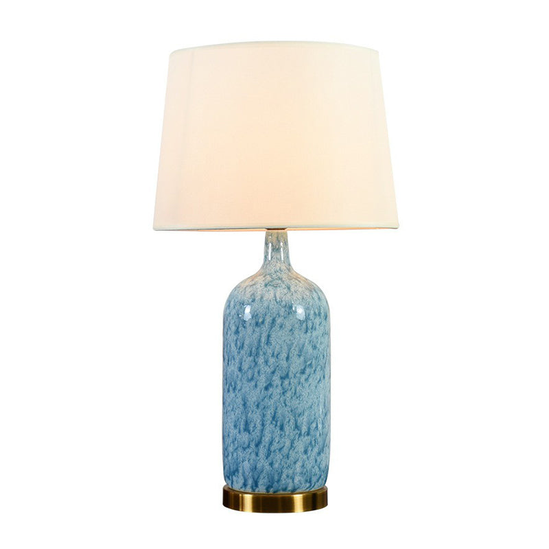 Tapered Nightstand Lamp Simplicity Fabric 1 Head Blue Table Light with Jug Shaped Ceramic Base Clearhalo 'Lamps' 'Table Lamps' Lighting' 2423841