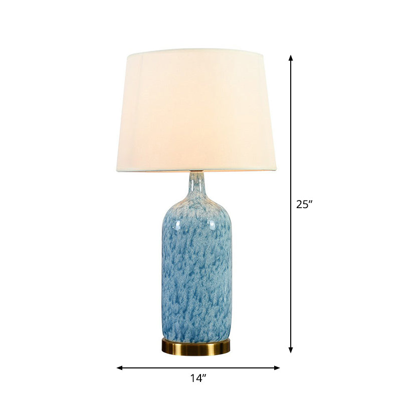 Tapered Nightstand Lamp Simplicity Fabric 1 Head Blue Table Light with Jug Shaped Ceramic Base Clearhalo 'Lamps' 'Table Lamps' Lighting' 2423842