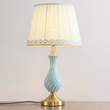 Blue Vase Nightstand Light Modern 1-Bulb Ceramic Table Lamp with Pleated Fabric Shade Clearhalo 'Lamps' 'Table Lamps' Lighting' 2423846