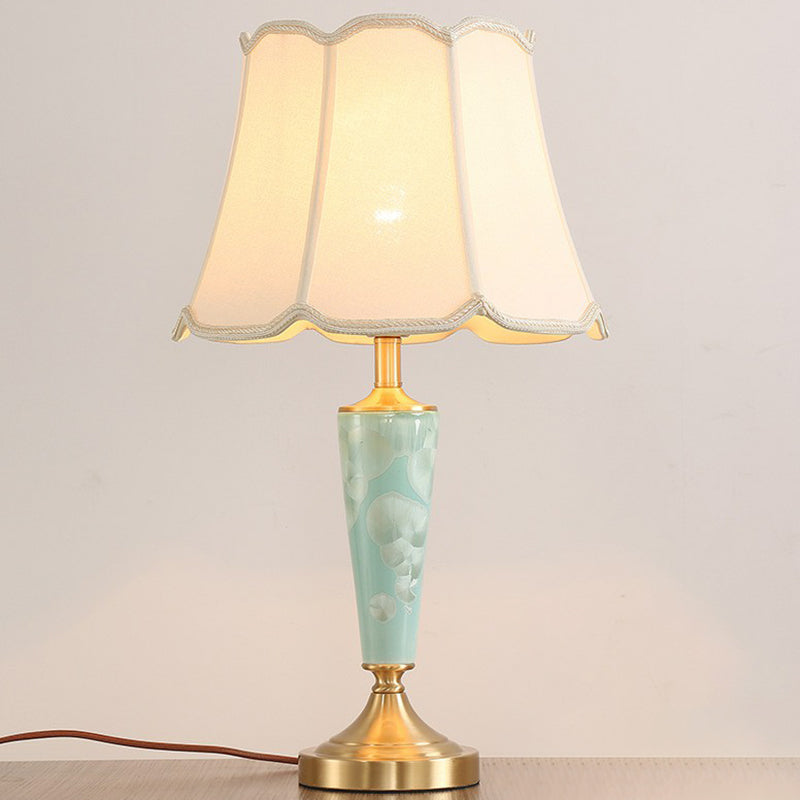Classic Scalloped Table Lamp Single-Bulb Fabric Night Light with Flared Bottom in Blue Blue Clearhalo 'Lamps' 'Table Lamps' Lighting' 2423848