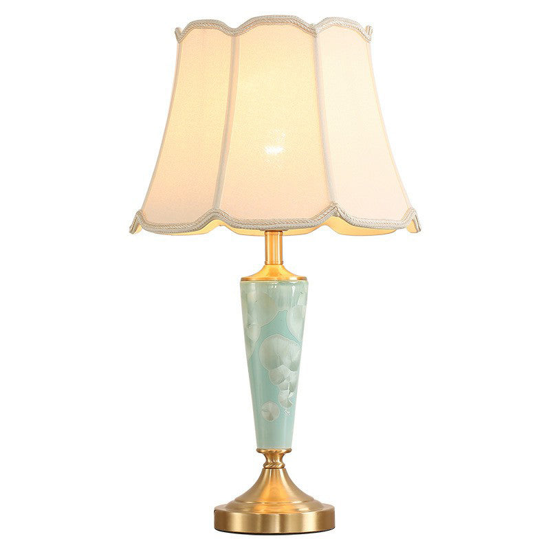 Classic Scalloped Table Lamp Single-Bulb Fabric Night Light with Flared Bottom in Blue Clearhalo 'Lamps' 'Table Lamps' Lighting' 2423850