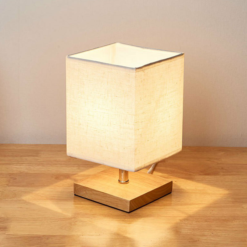Flaxen and Wood Small Table Light Minimalism 1-Light Fabric Night Lamp for Bedroom Flaxen Square Plate Clearhalo 'Lamps' 'Table Lamps' Lighting' 2423853