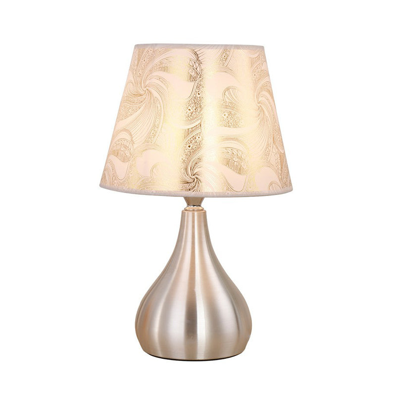 Empire Shade Print Fabric Table Lamp Contemporary 1-Light Silver Nightstand Light Clearhalo 'Lamps' 'Table Lamps' Lighting' 2423860