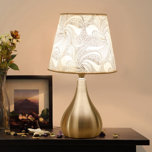 Empire Shade Print Fabric Table Lamp Contemporary 1-Light Silver Nightstand Light Clearhalo 'Lamps' 'Table Lamps' Lighting' 2423862