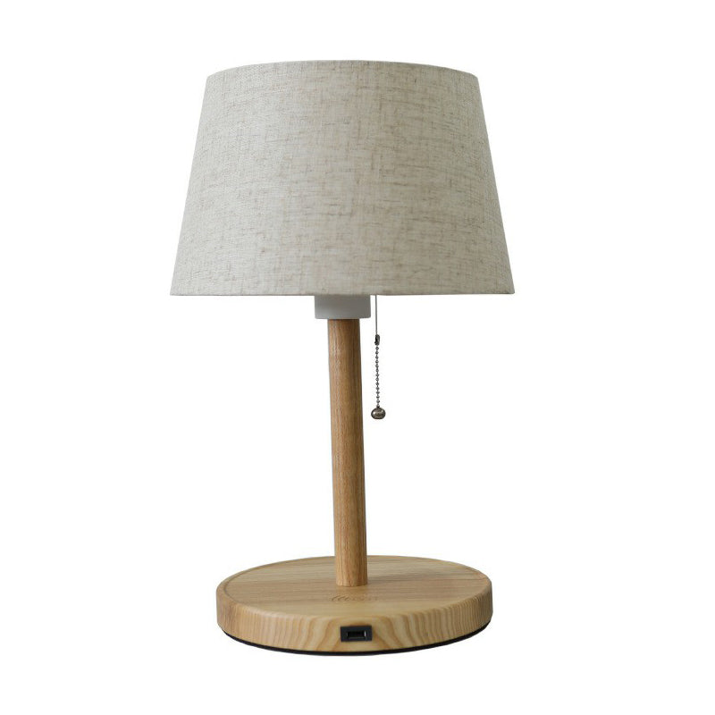 1-Bulb Bedroom Night Lamp Nordic Pull Chain Table Light with Fabric Empire Shade Clearhalo 'Lamps' 'Table Lamps' Lighting' 2423866