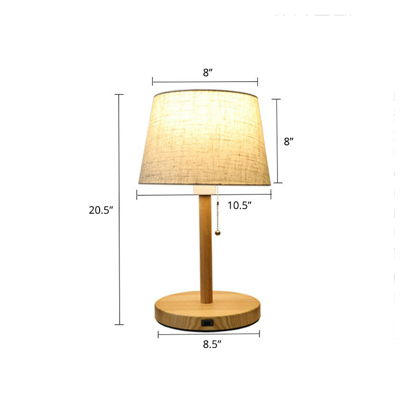 1-Bulb Bedroom Night Lamp Nordic Pull Chain Table Light with Fabric Empire Shade Clearhalo 'Lamps' 'Table Lamps' Lighting' 2423867