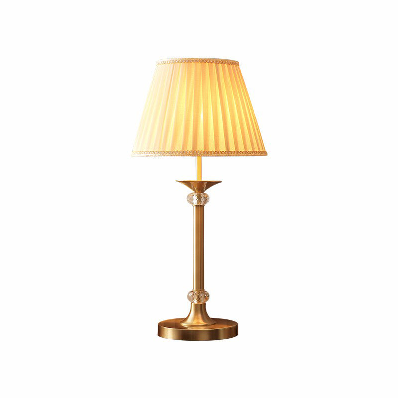 Modern Empire Shade Table Lamp Pleated Fabric Single Bedside Night Light in Brass Clearhalo 'Lamps' 'Table Lamps' Lighting' 2423895