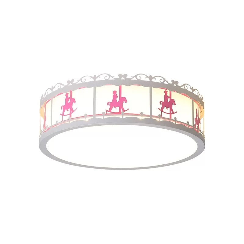 Contemporary Round Ceiling Fixture with Carousel Acrylic Flush Mount Light for Kindergarten Pink Clearhalo 'Ceiling Lights' 'Close To Ceiling Lights' 'Close to ceiling' 'Flush mount' Lighting' 24239