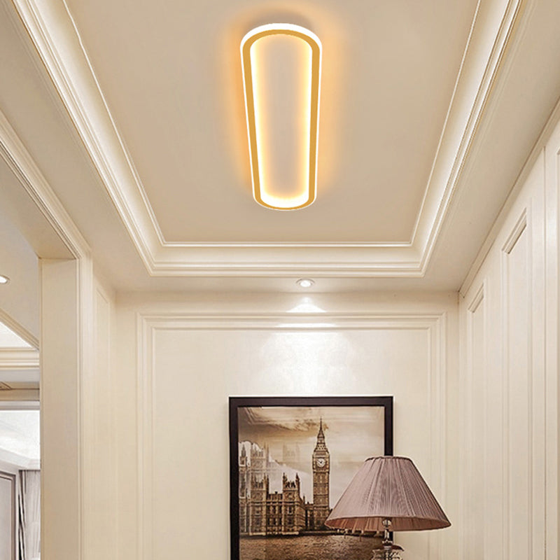 Oblong Corridor Ceiling Mounted Light Metal Simple Style LED Flushmount Light in Gold